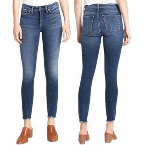 Silver Most Wanted Mid Rise Skinny Jeans Size 34 Dark Wash Frayed Hem